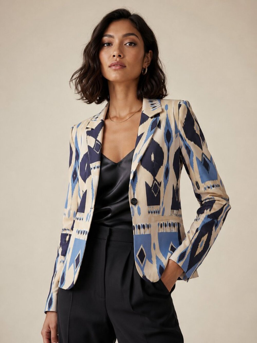 Zhrill Geometric Print Blazer Tailored Stretch | Size S